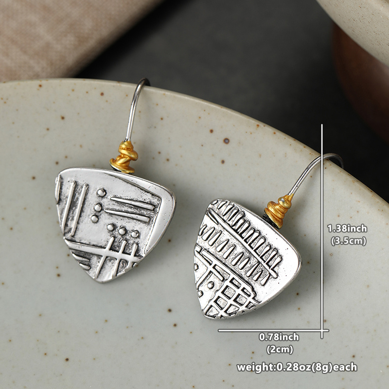 Vintage Fashion Carved Triangular Pendant Earrings, Punk Style